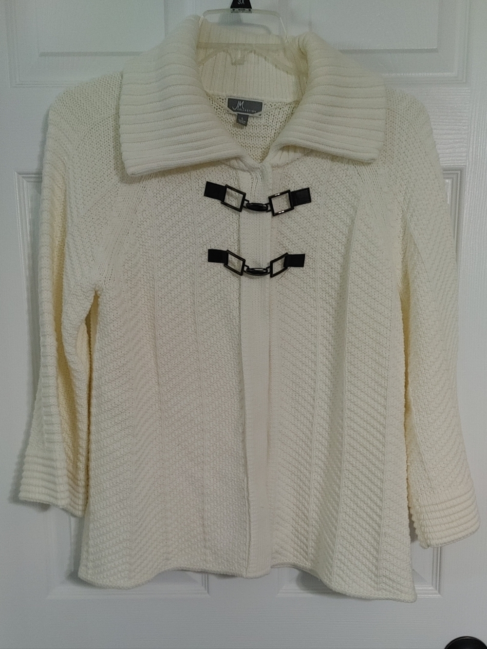 JM Collection Cream Knit Toggle Cardigan Size Large Contemporary Cottagecore